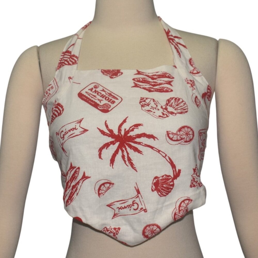 Cotton On White and Red Palm-Print Halter Crop Top